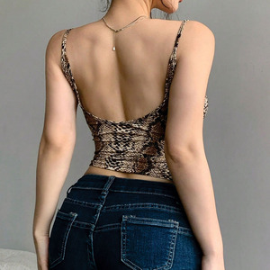 Custom Women Snake Print Camisole Crop <b>Top</b> Slim Fit Spaghetti Strap Summer Streetwear Vest OEM Ladies Tank <b>Top</b> & women's shirt - Product Image 4