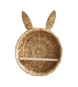 Eco friendly water hyacinth wall <b>shelf</b> kid nursery room woven rattan storage holder basket bunny rabbit <b>rustic</b> wall art hanging - Product Image 1