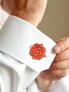 Mancuernillas de Lujo con Baño de Oro y Esmalte Rojo con Diseño Floral para Hombre, Accesorios para Camisa Formal, Regalo de Boda o Negocios, Mancuernillas de Diseñador - Product Image 1