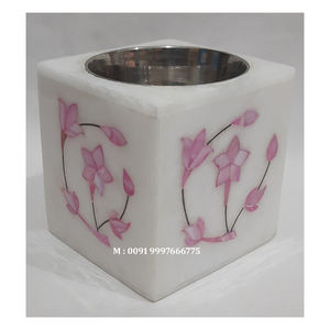 Brûleur à Bakhoor en marbre blanc naturel fait à la main, avec incrustation de nacre bleue, motif floral, utilisé pour la revente - Product Image 4