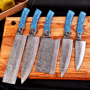 Custom High Carbon Steel <b>Kitchen</b> <b>Knife</b> Set Etched Blade Razor <b>Sharp</b> Resin Handle Professional Chef Set Wholesale - Product Image 3