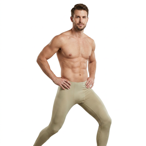 Leggings de compression pour homme, longueur intégrale, couleur unie, taille élastique, matière Spandex Nylon - Product Image 2