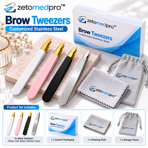 Pinzas de Cejas de Acero Inoxidable Personalizadas, Herramienta de Belleza para Depilación de Cejas de Precisión ZETOMEDPRO - Product Image 6