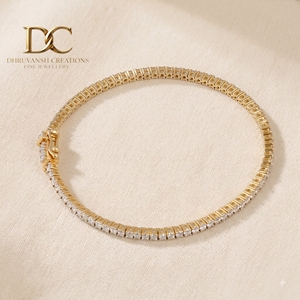 Pulsera de tenis de lujo de oro amarillo macizo de 9K con diamantes de laboratorio de corte redondo, joyería de moda personalizada, regalo especial para mujer - Product Image 6