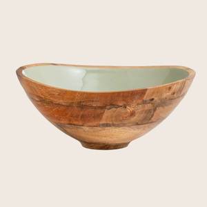 Ensemble de bols en bois d'acacia faits à la main, écologiques et durables, avec intérieur émaillé bleu floral, style américain, pour servir des aliments lors de fêtes, offrir en cadeau - Product Image 4