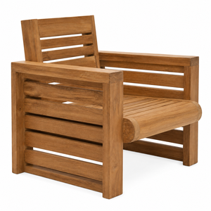 Chaise longue de jardin moderne en teck massif, confortable, imperméable, avec dossier à lattes et larges accoudoirs, pour salon, parc, école - Product Image 1