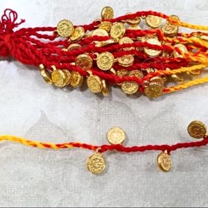 Trendy Hot Selling Traditional Cultutal Bhaiya and Bhabhi Gold Sikka Work Thread Rakhi Rakhis (Set of 12 ) Bulk Lot of Rakhi - Product Image 6