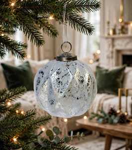Boule de Noël en verre moderne blanche, ornement suspendu, fabriqué à la main, décoration d'intérieur - Product Image 4