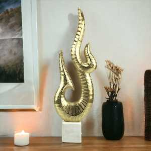 55.5cm H x 8cm W x 17cm L Golden Flame Sculpture Brass Handmade Contemporary Art Decor Tabletop Living Room - Product Image 4