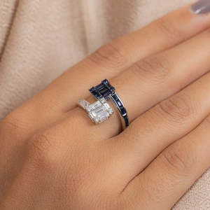18K White <b>Gold</b> Solitaire Wedding <b>Ring</b> with Tanzanite Peridot <b>Opal</b> Citrine or Garnet - Product Image 1