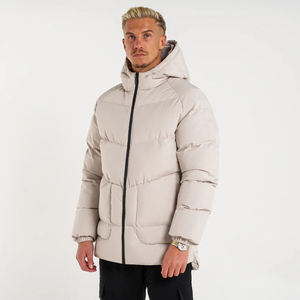 เสื้อแจ็คเก็ตพัฟเฟอร์มีฮู้ดสีเบจสำหรับผู้ชาย เสื้อโค้ทกันลมสำหรับฤดูหนาว บุด้วยโพลีเอสเตอร์หนา ปิดด้วยซิป สวมใส่สบาย ทรงปกติ สไตล์สตรีทแวร์ น้ำหนัก 160 กรัม - Product Image 4