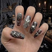 Charms en acrylique en forme de cercueil court chaîne interconnectée ongles en gel punk gothique foncé pré-conçu doigt aristocrate gothique