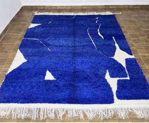 Alfombra marroquí anudada a mano, azul persa, blanca, multicolor, de lana ecológica, antideslizante, con diseño de pelo medio para sala de estar - Product Image 2