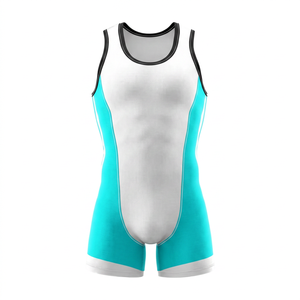 Singlet de Lucha Libre para Hombre, Blanco y Turquesa, Sin Mangas, Ajustado, Transpirable, que Absorbe la Humedad, para Todas las Temporadas, Spandex y Poliéster - Product Image 1