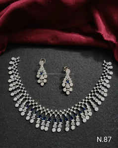 Conjunto de joyas de diamantes de alta calidad chapadas en plata con diamantes americanos simples con pendientes, conjunto de collar con tachuelas, regalo para mujeres de boda - Product Image 2