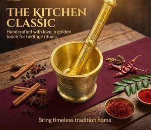 Premium Handmade Brass Mortar and Pestle Traditional Spice <b>Grinder</b> for Herbs Masalas Garlic Kitchen Use - Product Image 5