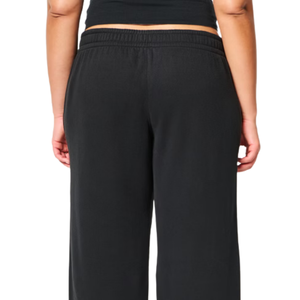 Women <b>Black</b> Wide Leg Fleece Sweatpants Elastic Waist Loose Fit Casual Winter Lounge <b>Trousers</b> <b>with</b> Side <b>Pockets</b> - Product Image 2