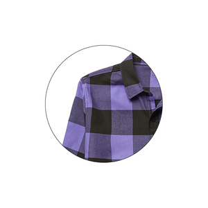 Camisa de Franela a Cuadros Negra y Morada para Hombre, Manga Larga, Cuello Camisero, Estilo Casual para Otoño, 100% Algodón, Antiarrugas - Product Image 4