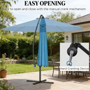 Ombrellone da Esterno Blu per Terrazzo con Base - Ombrelloni e Basi per Patio - Product Image 3