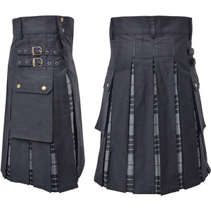 Kilt écossais plissé en coton robuste pour femme, motif écossais gris contrastant, fabrication sur mesure, best-seller - Product Image 6