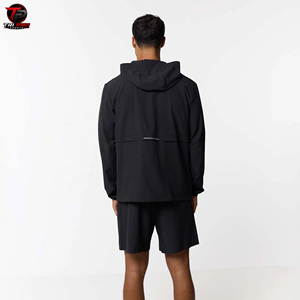 <b>Black</b> Hooded Tracksuit <b>Jacket</b> and Shorts Set Zip-Up Summer Eco-Friendly Sports Training Running Wear Polyester <b>Suit</b> - Product Image 4