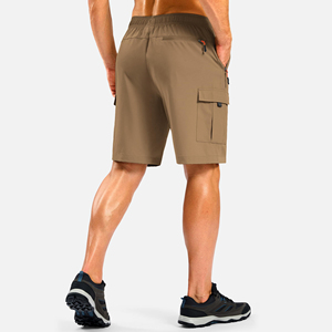 Shorts cargo pour homme, couleur kaki foncé, séchage rapide, longueur genou, taille élastique, cordon de serrage, pantalon décontracté d'été - Product Image 5