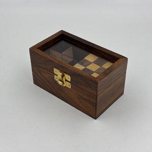 Handcrafted Indian Rosewood Puzzle Box Set of 2 Wooden Brain Teaser Games Glass Lid Storage Gift Box - Product Image 2