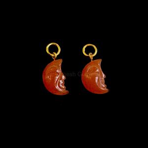 Natural Carnelian Half Moon Carved Gemstone Beads Sterling <b>Silver</b> 925 Pendant Loose Stone Single Loop Pendant For Jewelry Making - Product Image 5