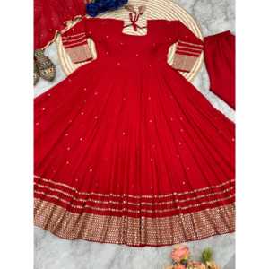 Vestido y pantalón Anarkali de fiesta para mujer con conjuntos elegantes Dupatta - Product Image 1