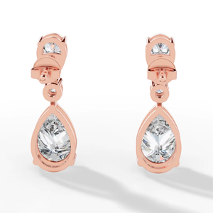 Pendientes Colgantes de Diamantes Cultivados en Laboratorio, Oro de 14K |   Diseño de doble gota con corte de pera |   Joyería Fina de Lujo para Regalo de Boda, Certificada por PE-CERI - Product Image 2