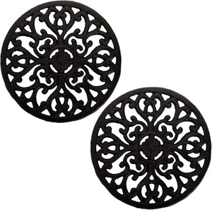 Sous-plats ronds en métal noir résistants à la chaleur, design floral rétro, set de dessous-de-plat vintage en fonte, sous-plat de haute qualité - Product Image 5