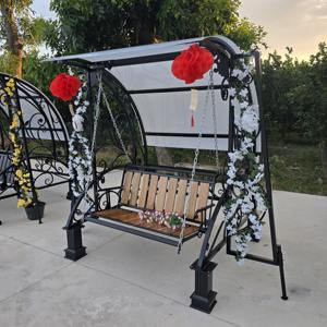Silla Columpio Decorativa Contemporánea de Hierro Forjado con Toldo para Jardín, Patio, Escuela y Parque, Muebles de Asiento Relajantes para Exteriores - Product Image 4