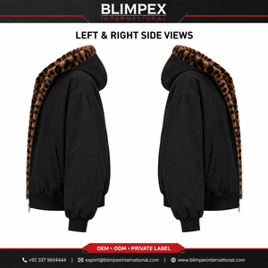 Veste bomber à capuche doublée de fausse fourrure pour homme, sur mesure, imprimé léopard, chaude, grande taille, pour l'hiver - Product Image 5