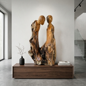 Siluet Double Stand Handcrafted <b>Wooden</b> Couple Sculpture <b>Rustic</b> Romantic Tabletop Decorative Artwork Home Decor Display Accent - Product Image 3