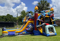 Château gonflable commercial à thème course avec toboggan et piscine, certifié CE, garantie 3 ans, idéal pour les événements et les entreprises