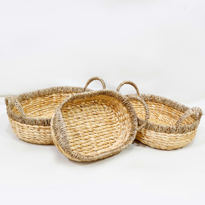 3-Piece Eco-Friendly Handmade Oval Water Hyacinth Storage Baskets with Handles Multifunction Design - Product Image 3