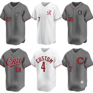 Uniforme de Béisbol Personalizado Blanco, Ropa Deportiva Personalizada con Rayas Grises, 100% Algodón Cosido, Cuello en V Unisex - Product Image 2