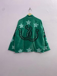 เสื้อแจ็คเก็ตกำมะหยี่สีเขียวลายม้าทำมือสำหรับผู้หญิง สไตล์โบฮีเมียนตะวันตก คอตั้ง แฟชั่นเสื้อคลุมฤดูใบไม้ร่วง - Product Image 2