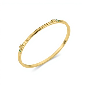 Modern Minimal 9K <b>Solid</b> <b>Gold</b> Diamond & Emerald <b>Bangle</b> Bracelet for Women Luxury Fine Jewelry Custom OEM Design - Product Image 2