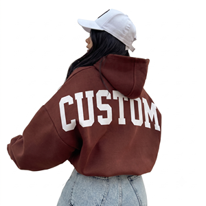 Custom Women's Big Letters Logo Print Oversized Drop Shoulder Hoodies Wholesale Unisex Streetwear <b>Tops</b> No <b>String</b> Pullover ODM - Product Image 1
