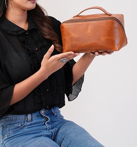 Trousse de Toilette en Cuir Véritable pour Homme, Trousse de Voyage, Trousse de Rasage, Grande Pochette Organisateur de Cosmétiques, Vente en Gros US TYG-0127 - Product Image 3