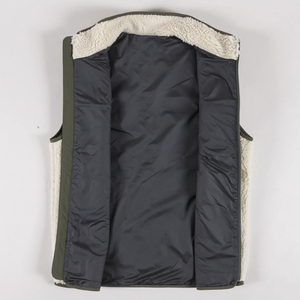 Ivory Cream Olive Green Unisex Sherpa Fleece <b>Vest</b> Full Zip Stand Collar Triple Zip Pockets Custom Sherpa Fleece <b>Vest</b> OEM Clothes - Product Image 4