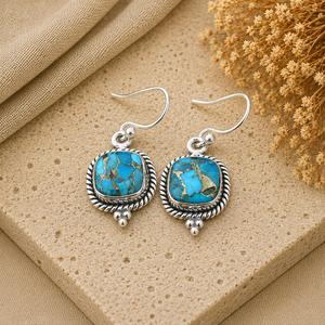 Pendientes Colgantes de Turquesa Azul Cobre, Plata, Hechos a Mano, Estilo Bohemio del Suroeste, Joyería para Mujer, Pendientes de Regalo - Product Image 4