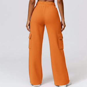 Women's Vibrant Orange Cargo Lounge <b>Pants</b> With Oversized Utility Pockets Adjustable Drawstring Waist Relaxed Wide Leg - Product Image 2