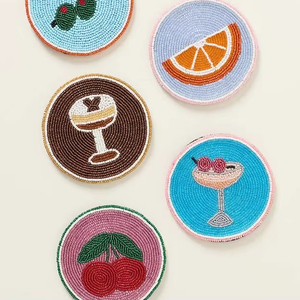 Handmade Beaded Tropical Drink <b>Coaster</b> Set Colorful Cocktail <b>Table</b> Decor - Product Image 1