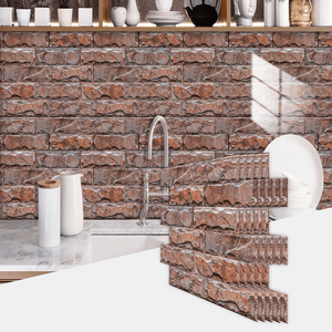 12 pezzi di carta da parati con Stick da parete in roccia rossa impermeabile in PVC, pannelli decorativi da parete, facile manutenzione per la toilette della cucina - Product Image 4