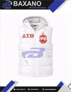 Delta |   Sigma |   Chaleco de punto Theta DST Sorority con bordado personalizado de letras griegas, chaqueta blanca con capucha transpirable para hombre y mujer - Product Image 4