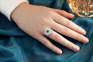 Luxury Women's 925 <b>silver</b> <b>Emerald</b> Cut Cocktail <b>Ring</b> Flower Design Pave Setting - Product Image 6