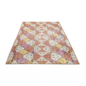 Alfombra Geométrica DECORDEC Personalizada, Color Naranja Óxido Multicolor, de Lana Ecológica y Antideslizante, Hecha a Mano con Diseño de Mosaico de Diamantes - Product Image 2