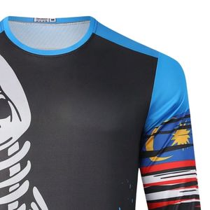 Camisa de Pesca de Manga Larga con Estampado por Sublimación, Secado Rápido, UPF 50, Unisex, Ropa de Exterior, Diseño de Esqueleto de Pez Azul y Negro, Impermeable - Product Image 3